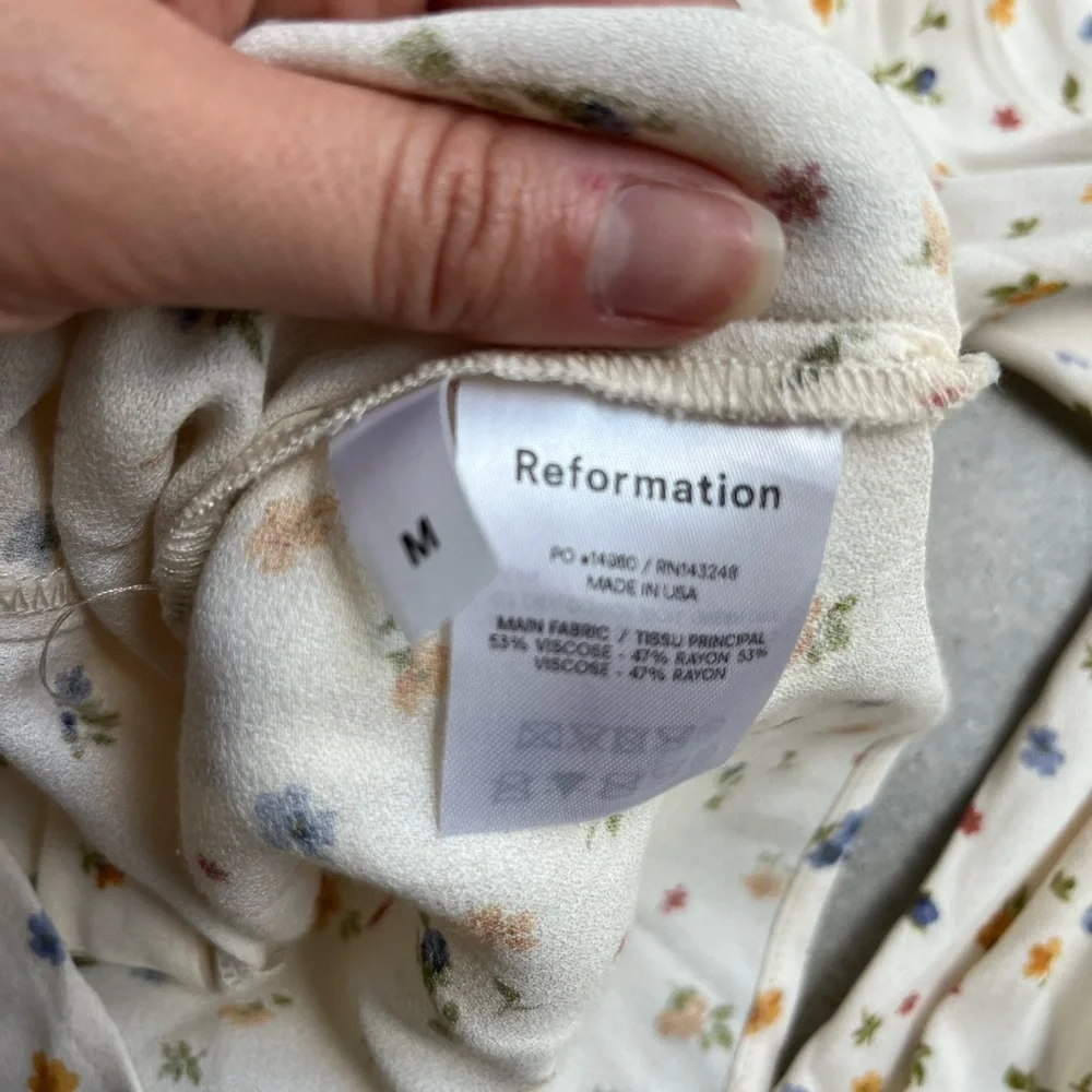 Reformation Ivory Floral V-Neck Button Blouse
